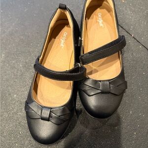 Cat & Jack Black Flats with Bow and velcro straps, rubber non-skid soles,  1 EUC